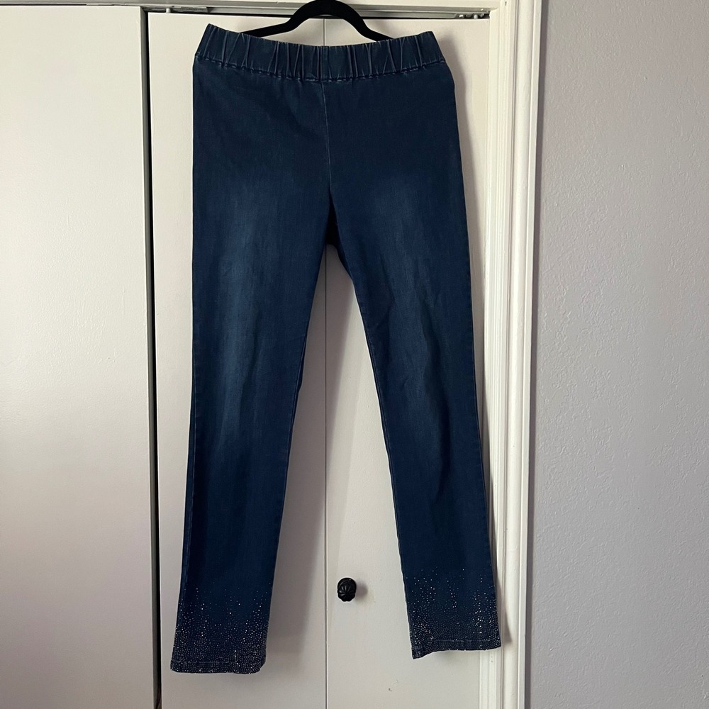 Soft‎ Surroundings DenimPull On Pants Womens Size M Sparkle Rhinestone